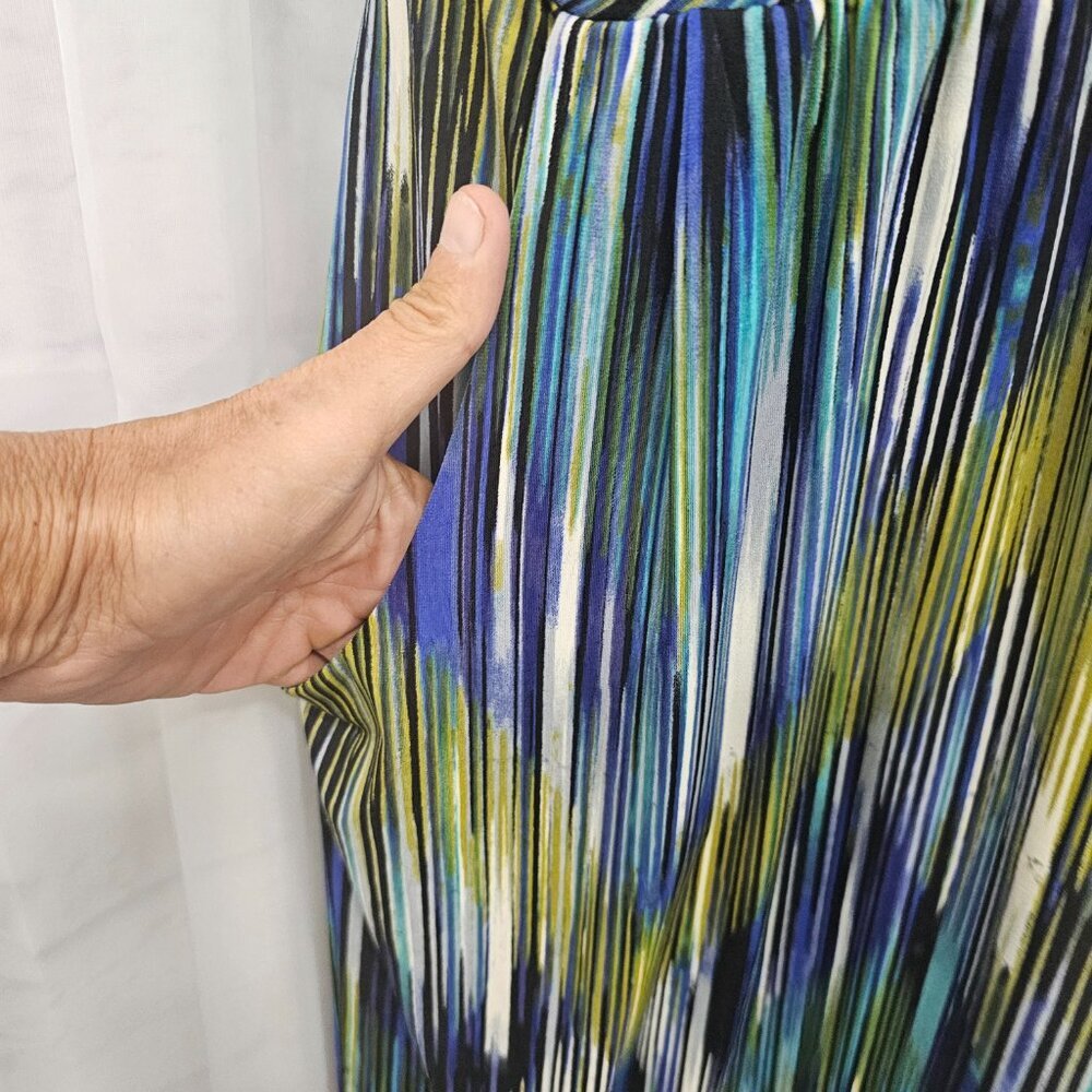 Rabbit Rabbit Rabbit Blue Green Abstract Striped Sleeveless Dress 10P - Picture 6 of 15
